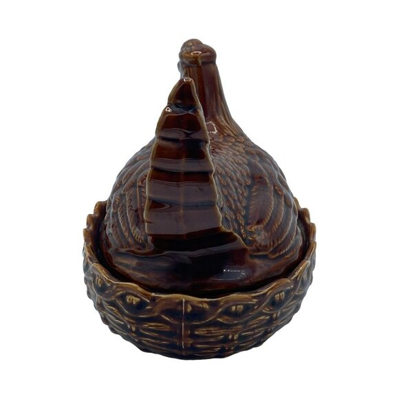 Vintage Portmeirion (?) Ceramic Hen on Nest w/2 Chicks Size 3-Medium MCM Brown - Picture 7 of 13